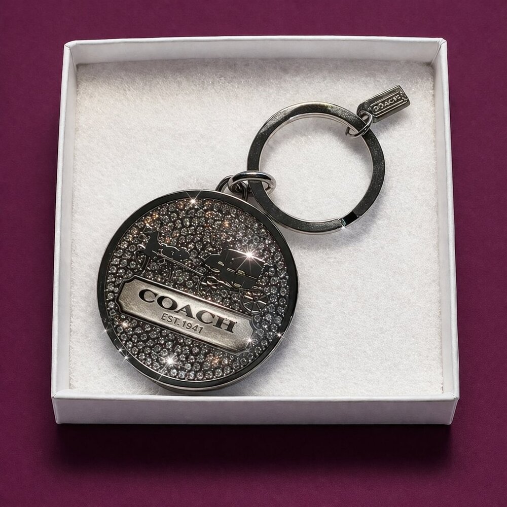 COACH Crystal Horse & Carriage Keychain Glitter Medallion Charm Hang Tag - Picture 4 of 7